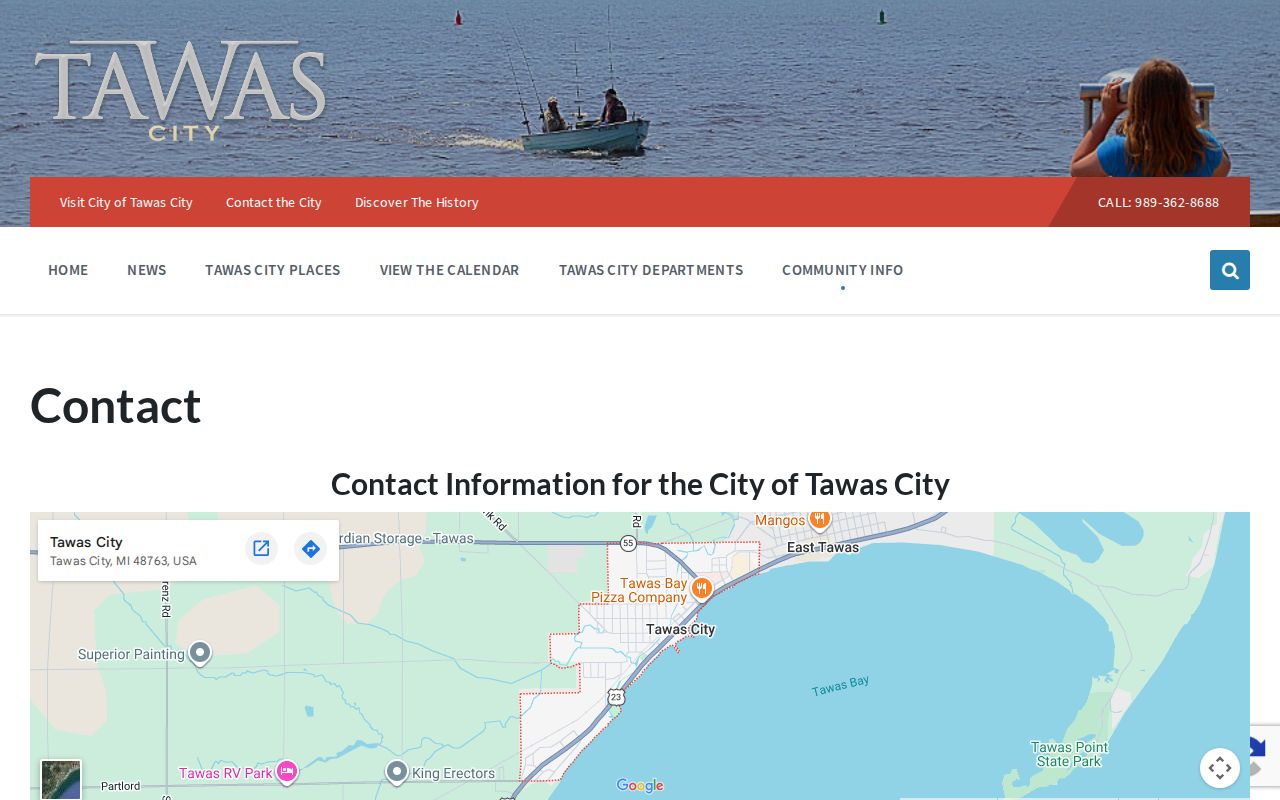 Tawas City hall and police contact page for Tawas City warrant records