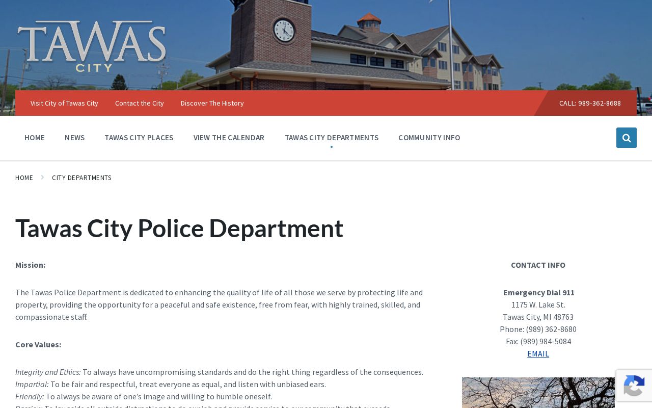Tawas City police department page for Tawas City warrant lookups